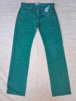 Levis 501 Jeans Denim Mens 34 x 34 Green Jeans Red Tab Button Fly European Cut