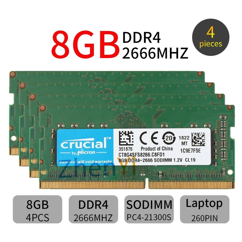 32GB 16GB 8GB DDR4 2666MHz PC4-21300 260Pin SODIMM Laptop Memory For Crucial LOT - Image 2 of 4