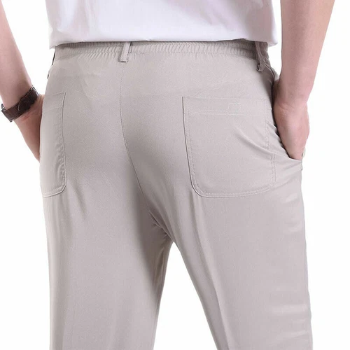 Hombres Pantalones Pantalones Pierna Recta Cintura Elástica Negocios Formales Sueltos Verano Negro - Imagen 12 de 19