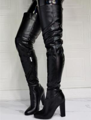 Women Fashion Round Toe Side Zipper Over Knee Boots Pumps