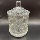Windsor Button Pattern Clear Depression Glass Covered Sugar Jam Dish w/Lid VTG