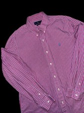 Ralph Lauren Shirt Mens LG Pink Blues Long Sleeve Cotton Stretch Academia