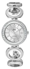 Q Q by Citizen F501-204Y Crystal Embellished Silver Tone Women's Watch