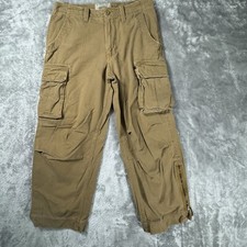 Y2K Wide Leg Cargo Pants Mens 33x27 Zip Off Camel Grunge Streetwear Utility