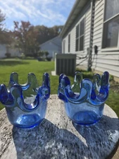 Pair of Fire And Light Recycled Glass Cobalt Blue Splash Candle Votive Holders