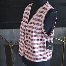 Burgundy Cream Plaid Sweater Vest Button Down Size XL