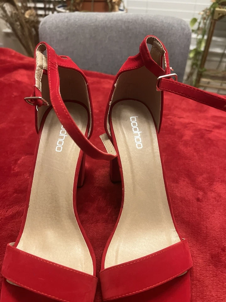 Boohoo Mujer Rojo Correa al Tobillo Tacones Bloque Talla EE. UU.: 7 Foto 3 de 4