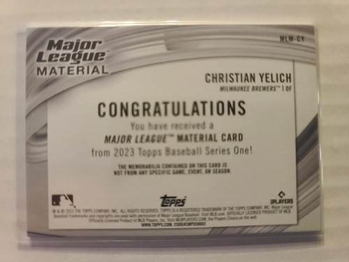 2023 Topps Major League Material Jersey Relic Christian Yelich #MLM-CY Brewers - Picture 2 of 2
