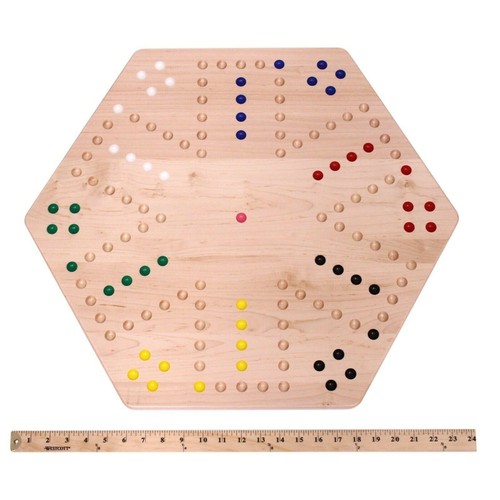 Large Maple Wood Hand-Painted 24" Aggravation Board Game, Double-Sided - Picture 5 of 7