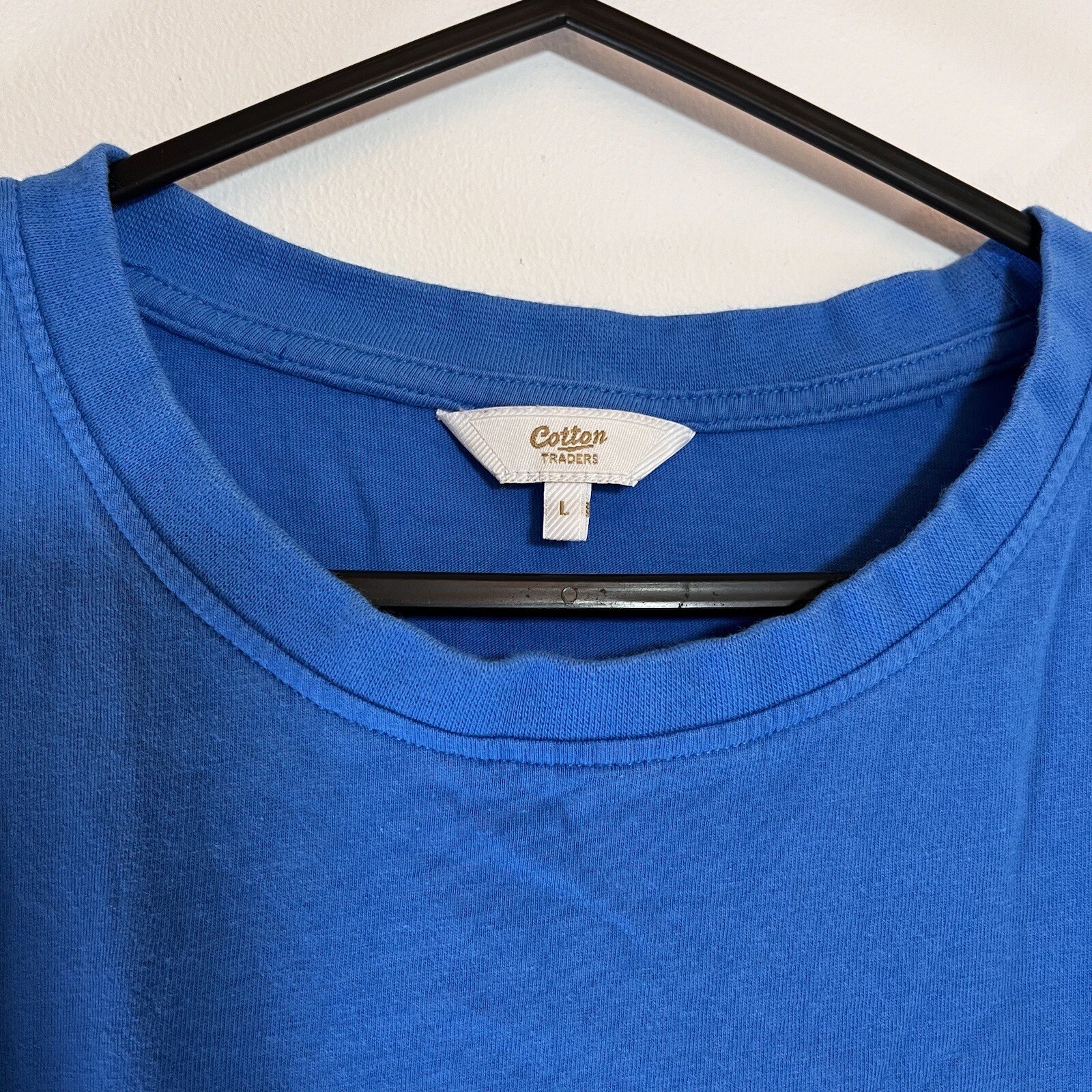 Cotton Traders T Shirt Crew Neck Mens UK Size Large Blue Plain Casual