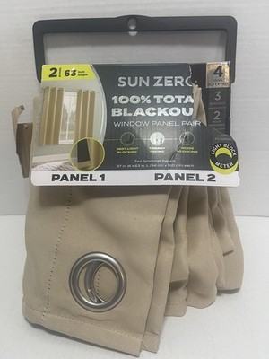 Sun Zero Tedrow 100% Blackout Grommet Window Panel Pair Taupe 37x63 Set of 2