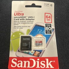 New SanDisk Ultra MicroSDXC UHS-1 Card w/ Adapter 64 GB Speed up to 80 MB/S
