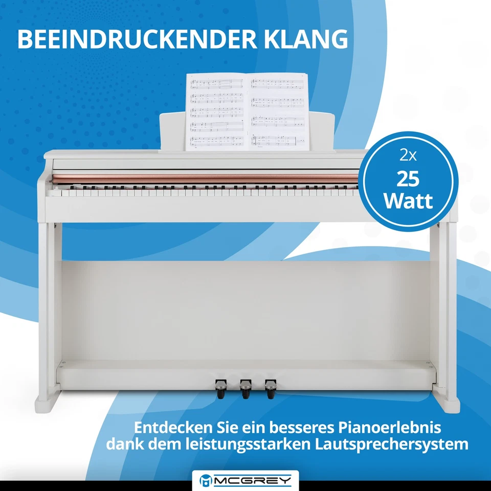 88 Touches Clavier Piano Numerique Electrique avec 3 Pedales 8 Sons et USB Blanc - Photo 2/4