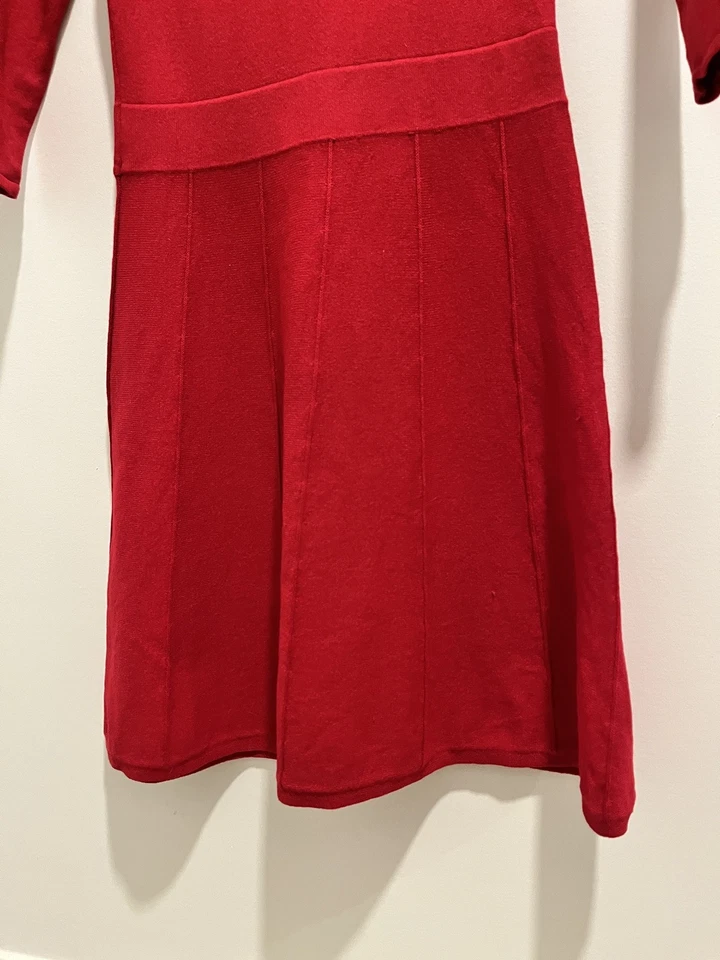 Ann Taylor Women's XS Petite Red Sweater Dress Rayon/Nylon Fit & Flare - Image 4 of 4