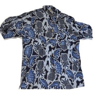 Hana Bay Island Tropics Mens XL Blue Pineapple Rayon Hawaiian Shirt resortwear