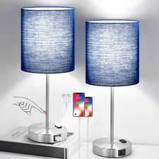 Set of 2 Touch Control Table Lamps with 2 USB  AC Outlet, 3-Way Dimmable Bedsid