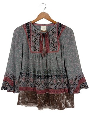 KNOX ROSE Schluppen-Bluse Damen Bluse Gr. DE 36 hellgrau-braun-schwarz