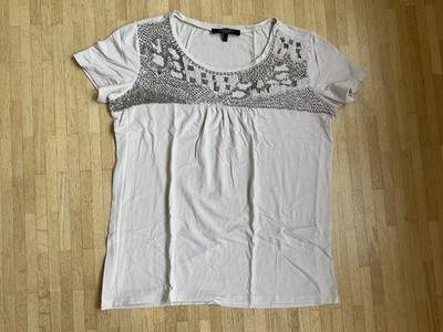 Max Mara T-Shirt mit Pailletten und Stickerei hellgrau Gr. L