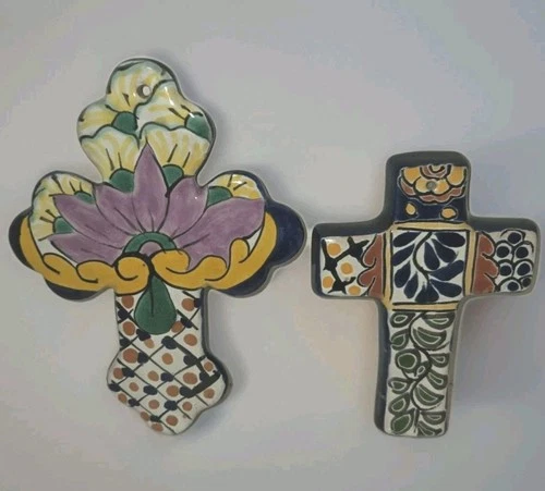 Talavera Pottery Cross 2 Mexico Wall Art Indoor Outdoor Crosses Varied Size Make