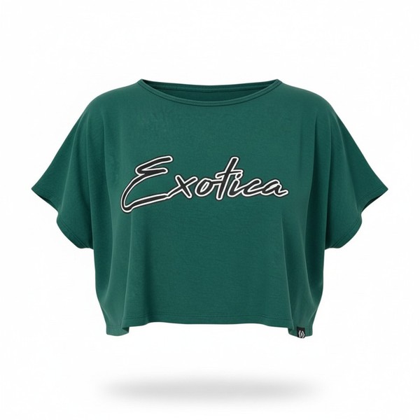 EXOTICA ATHLETICA T-Shirt Logo Green 3/4 Sleeve Crop Gym Activewear Womens L/XL