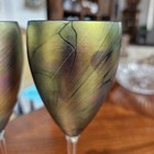 9" PAIR Steven Maslach Goblet Favrile Iridescent Cobalt Bases Signed — photo 6