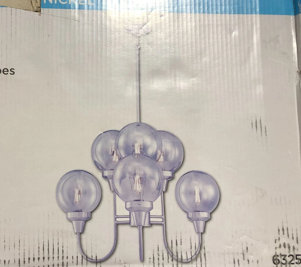 Lámpara de araña Westinghouse Bryon 6 luces de níquel cepillado vidrio gris humo 6325300 Foto 3 de 3