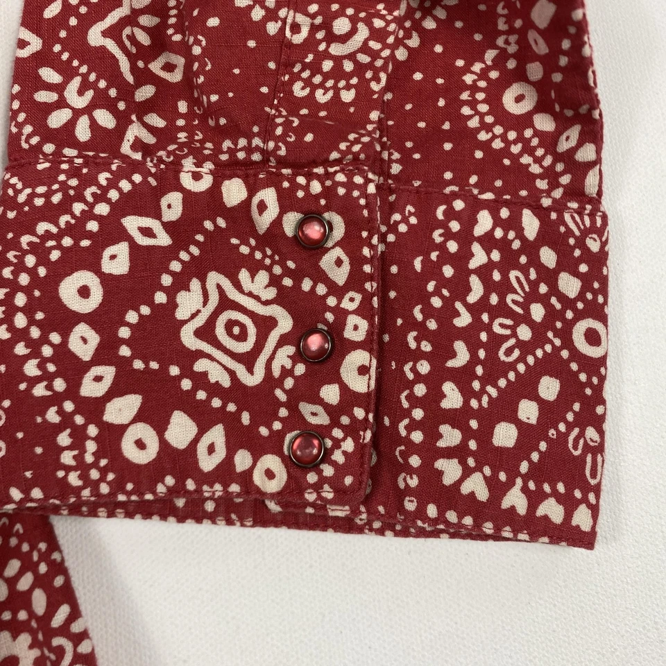 Columbia Shirt Womens Medium Red White Bandana Paisley Pearl Snap Western Casual - Image 2 of 4
