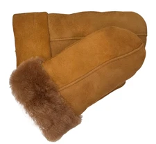 Sheepskin Shearling Mittens – Warm Winter Leather Gloves Men’s/Women’s – Brown
