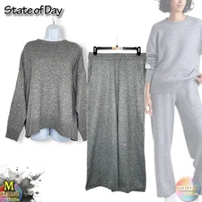 NWT State of Day Women M Indulge & Rest Sweater Loungewear Set 100188601 Pewter