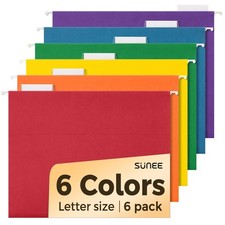 SUNEE Hanging File Folders, 6 Pack Letter Size Hanging File Folders with 1/5-...