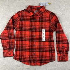 Cat Jack Flannel Shirt Boy's Medium 8 Red Plaid Long Sleeve Button Down NEW