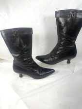Salvatore Ferragamo Gancini Leather Mid Calf Boots size 6 C vintage