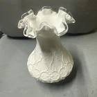 Vintage Fenton Silver Crest White Milk Glass Spanish Lace Ruffled Vase 8”