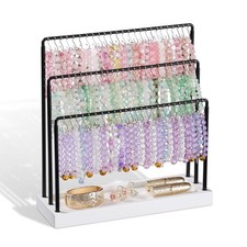 Jewelry Organizer Stand 75 Hooks Wood Metal Bracelet Holder 3 Layer Display