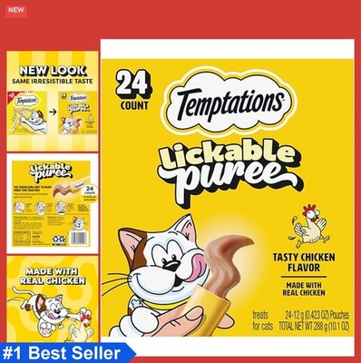 Cat Treats Creamy Puree Squeezable Lickable Chicken Flavor 24 Count Senior Cats