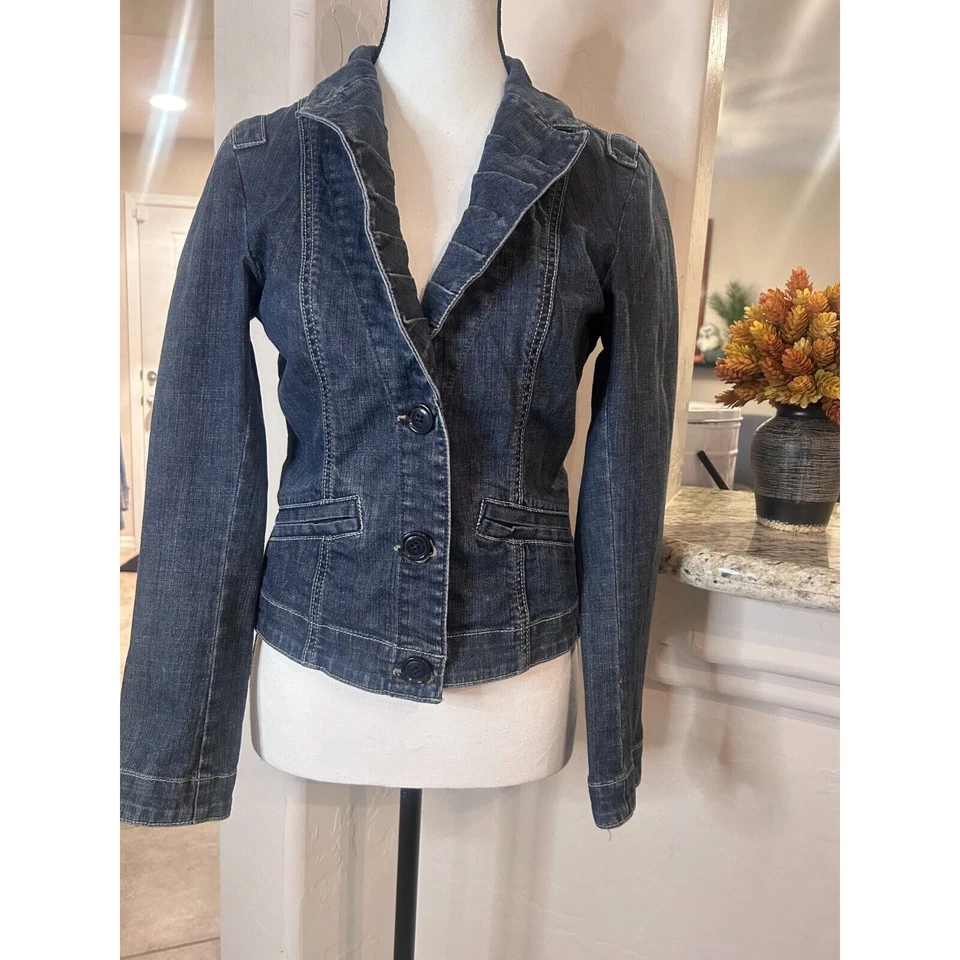 CAbi Dark FITTED Tailored Denim Blue JEANS JACKET S 2-6 - Image 2 of 4