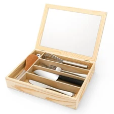 Silverware Storage Box with Lid Kitchen Drawer Organizer Utensil Organizer wi...