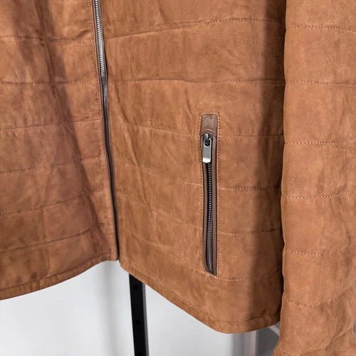 Overland Gavin Quilted Suede Tobacco Brown Zip Up Jacket XXL NEW Tan Leather image 2