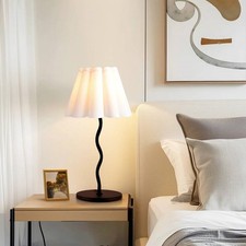 Table Lamp Modern S Shaped Black Metal White Fabric Shade Accent Light