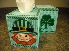 ONE TISSUE BOX COVER - HAPPY ST. PATRICK'S DAY a - Plastic Canvas