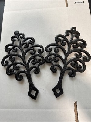 Set Of 2 Vintage Cast Iron Tree Of Life Trivet