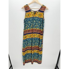 Gabrielle 90s Maxi Dress Sleeveless Tie Scoop Neck Artsy Colorful Rayon Medium
