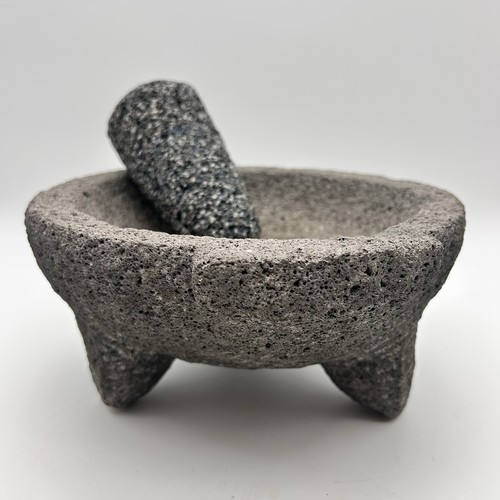 LARGE 8.5” Old Authentic Mexican Lava Stone Molcajete Mortar & Pestle 3 Legs EXC