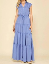 Pinch Women's Satin Button Down Tiered Maxi Dress Size L