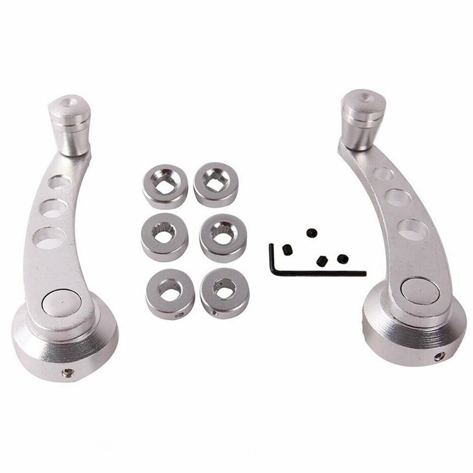 Manija de puerta manual de aluminio cromado universal para automóvil 2 piezas manivela bobinadora de ventana Foto 2 de 4