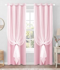 100 Blackout Curtains with Sheer Overlay,Thermal Insulated Double Layer 52"x84"