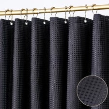 72x72 Black Fabric Shower Curtain 256GSM Waffle Thickened Heavy Duty