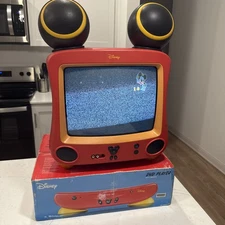 RARE Vintage Disney Mickey Mouse 13" Color TV + NEW DVD Player AND 100% RECAPPED