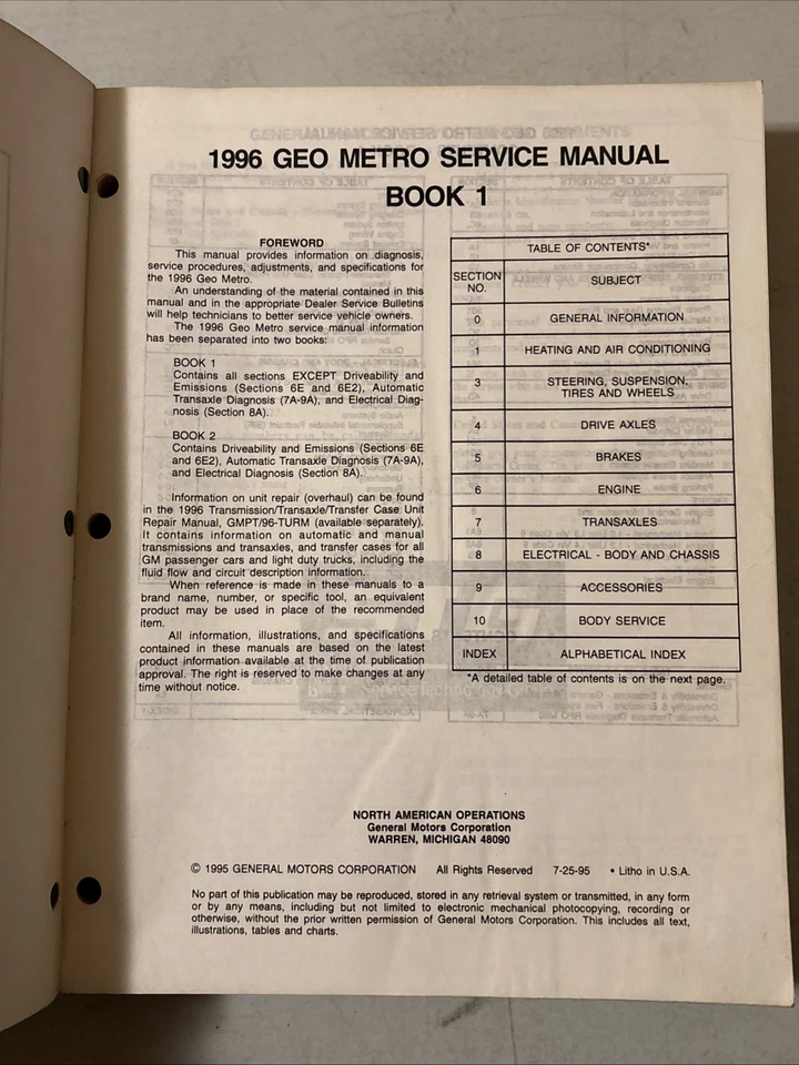 1996 CHEVROLET GEO METRO M PLATFORM SERVICE REPAIR SHOP GUIDE MANUAL BOOKS 1-2 - Image 4 of 4