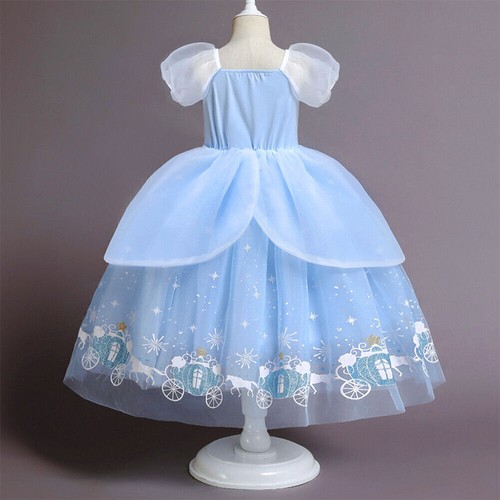 Kids Girl Cinderella Princess Fancy Dress Up Birthday Party Cosplay Costume Gown - Picture 7 of 14